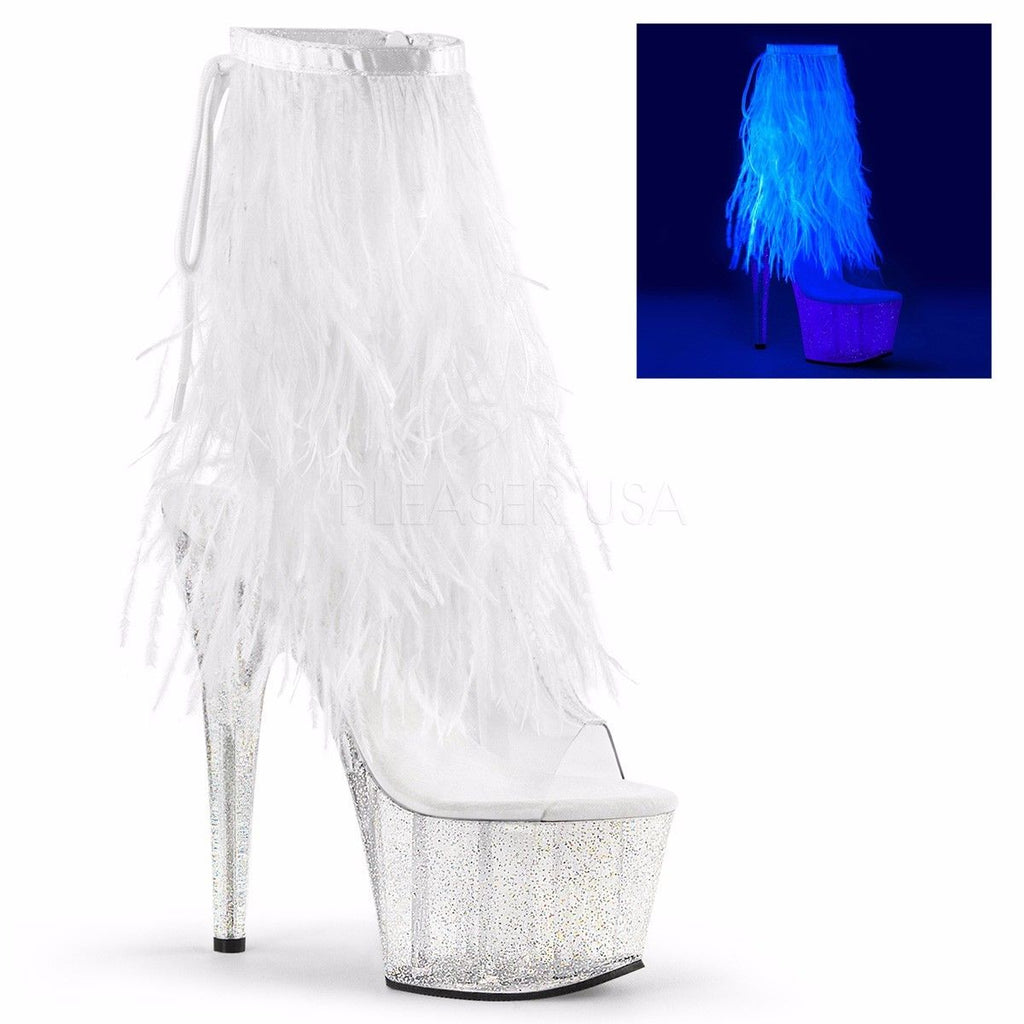 PLEASER Adore-1017MFF UV Reactive Club Marabou Feathers Glitter Platform Heels - A Shoe Addiction