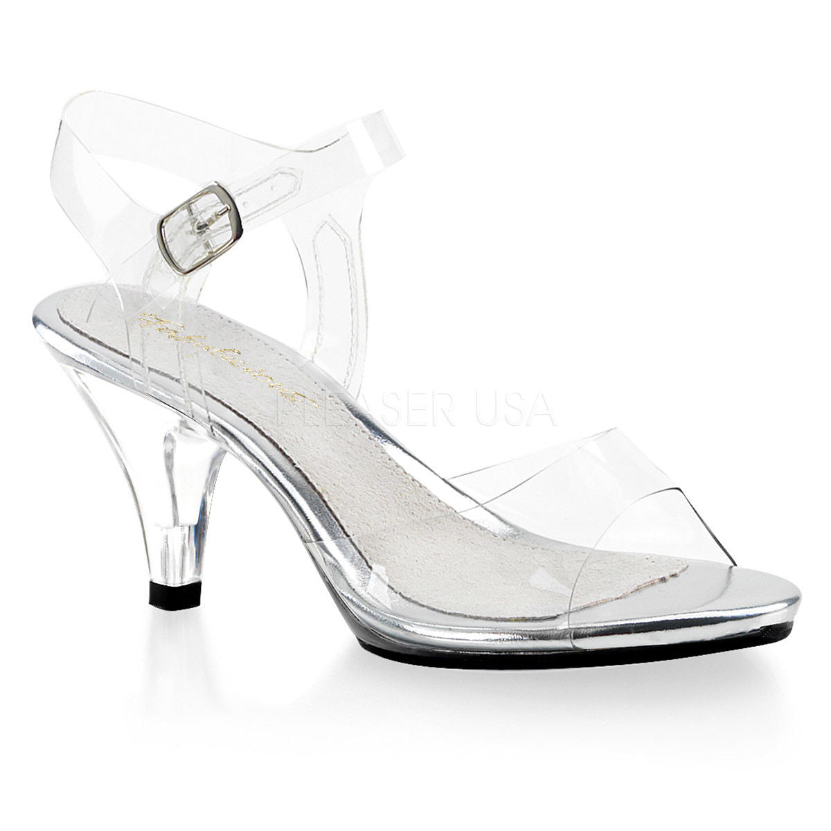 PLEASER Belle-308 Clear Fitness Bikini Comp Ankle Strap Sandals 3" Heels 4-15 - A Shoe Addiction