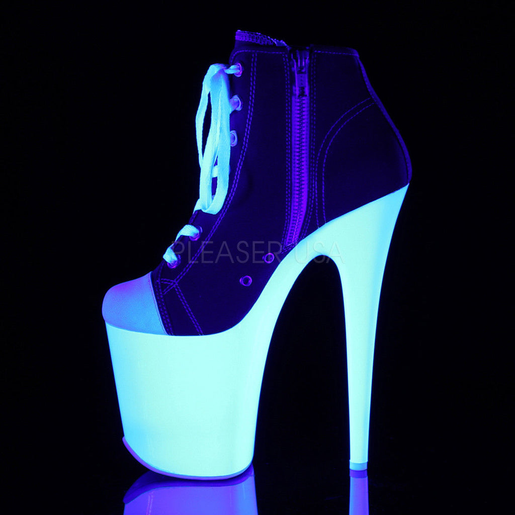 PLEASER Flamingo-800SK-02 Neon UV Reactive Canvas Platform Sneaker Boots 8" Heel - A Shoe Addiction