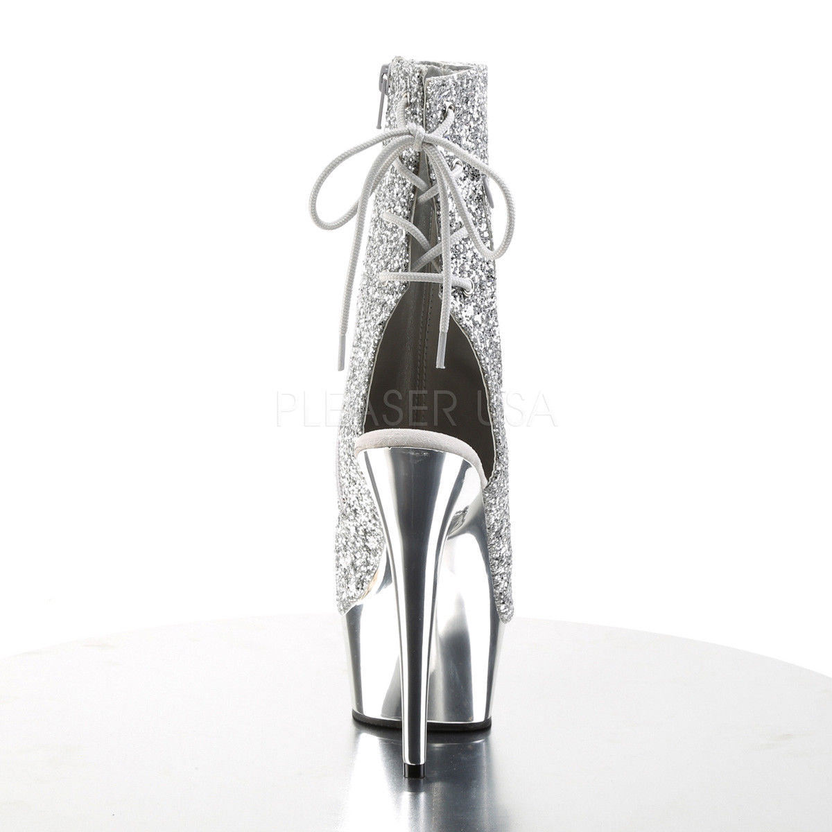 PLEASER Delight-1018G Silver Glitter Chrome Dancer Showgirl Platform 6" Boots - A Shoe Addiction