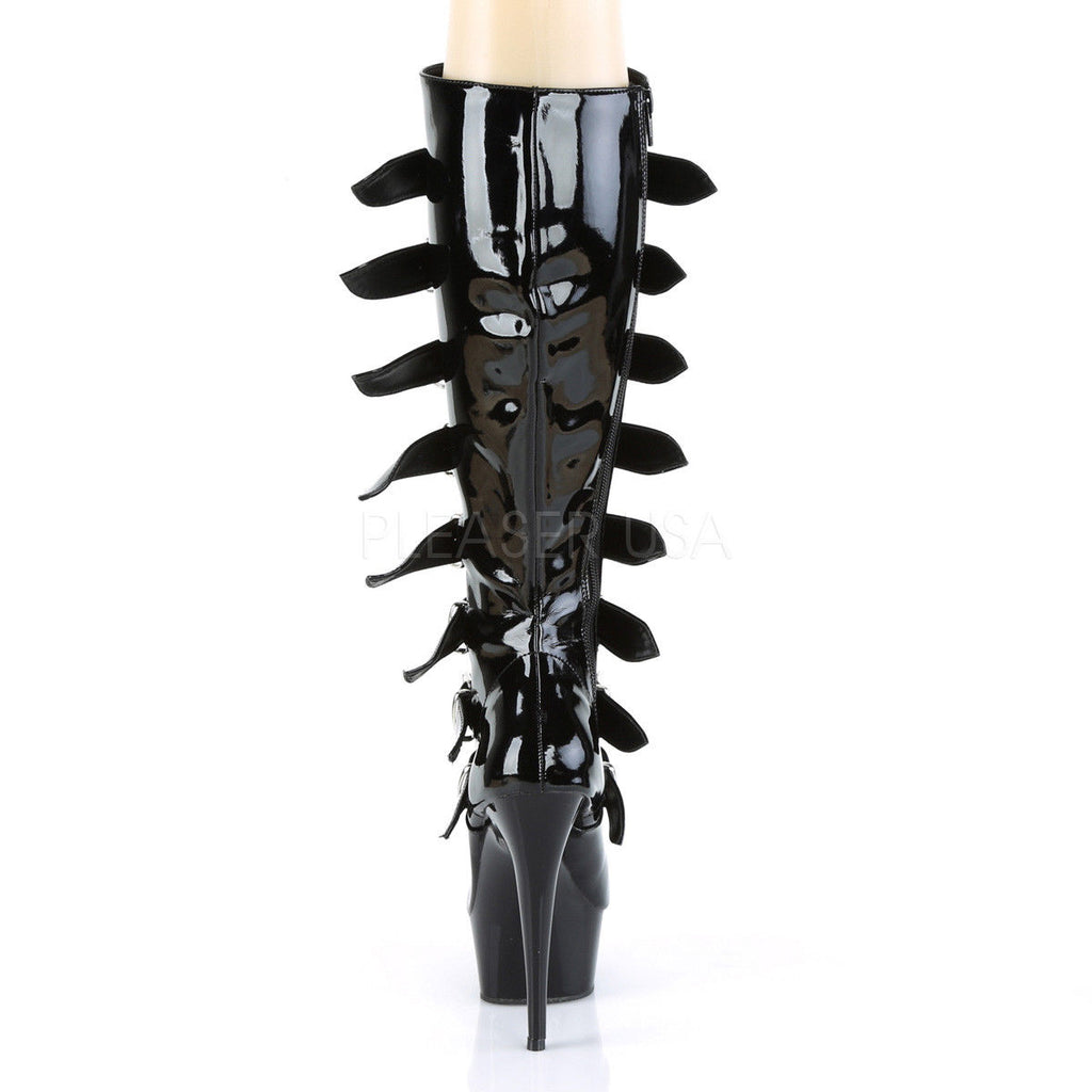 PLEASER Delight-2049 Black Patent Sexy Goth Multi Buckles 6" Stiletto Knee Boots - A Shoe Addiction