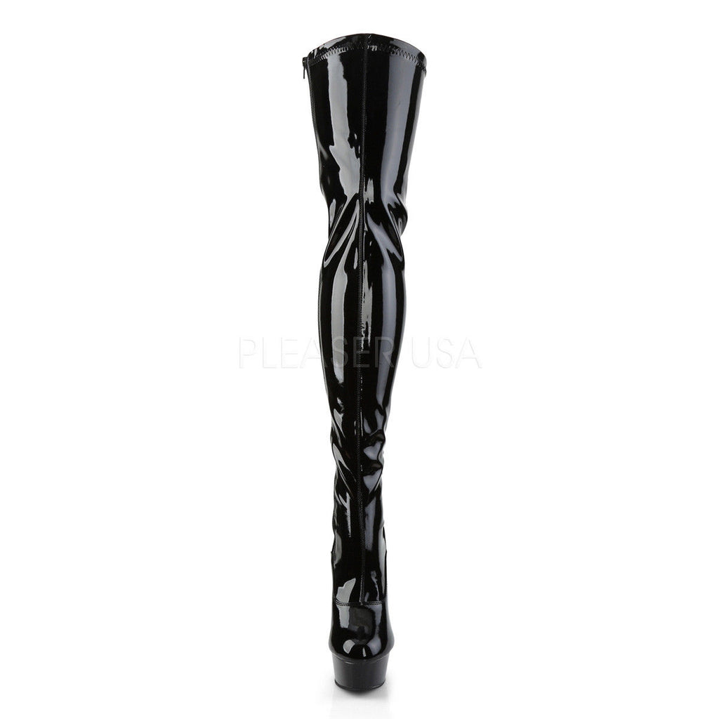 PLEASER Delight-3063 Black Red White Lace Up Back Side Zip 6" Thigh High Boots - A Shoe Addiction
