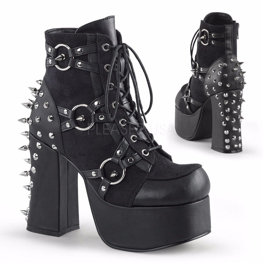DEMONIA Charade-100 Black Vegan Leather Suede Goth Punk Spike Studs Ankle Boots - A Shoe Addiction