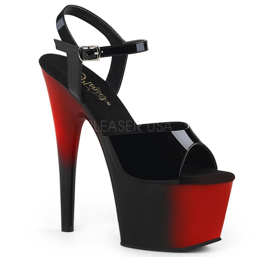 PLEASER Adore-709BR Two 2 Tone Black Red Sandals Club Platforms 7" Inch Heels - A Shoe Addiction