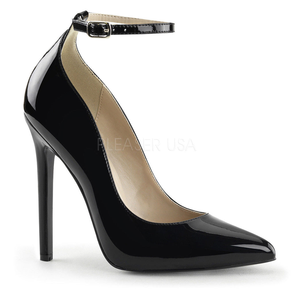 PLEASER Sexy-23 Black Patent Dress Work Formal Ankle Strap Pointed Pump 5" Heels - A Shoe Addiction