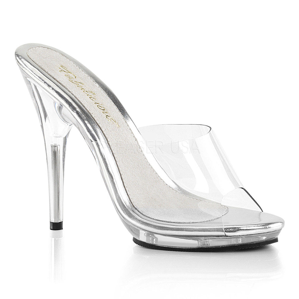 FABULICIOUS Poise-501 Clear Nude Black White Slides Mules Sandals Women 5" Heels - A Shoe Addiction