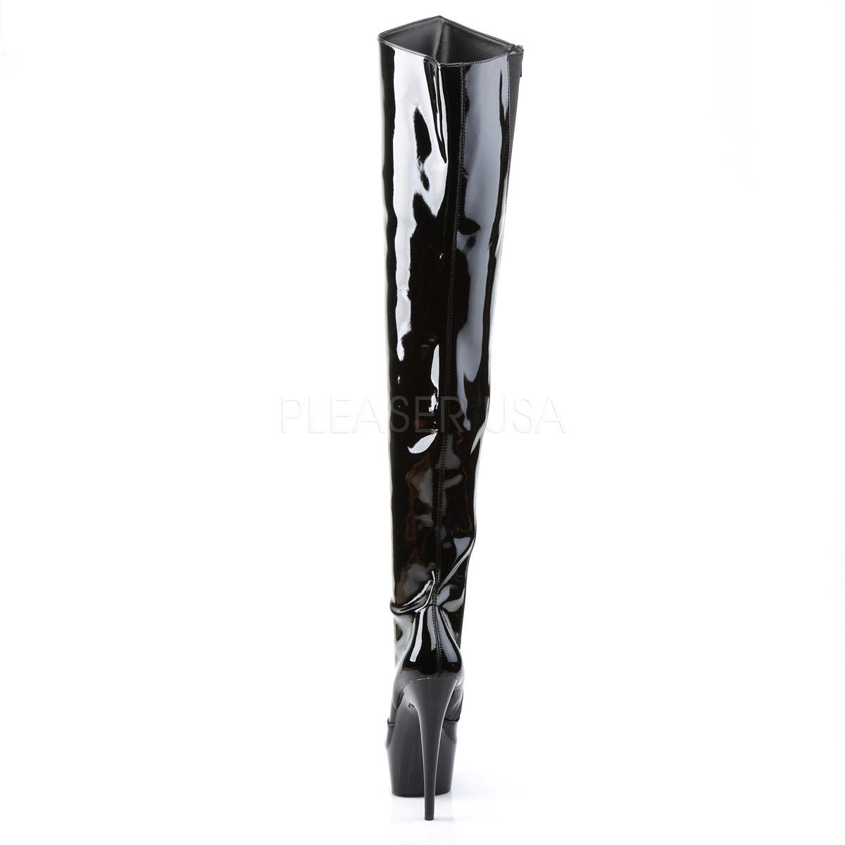 PLEASER Delight-3010 Black Stretch Patent Zipper 6" Stiletto Platform Thigh Boot - A Shoe Addiction