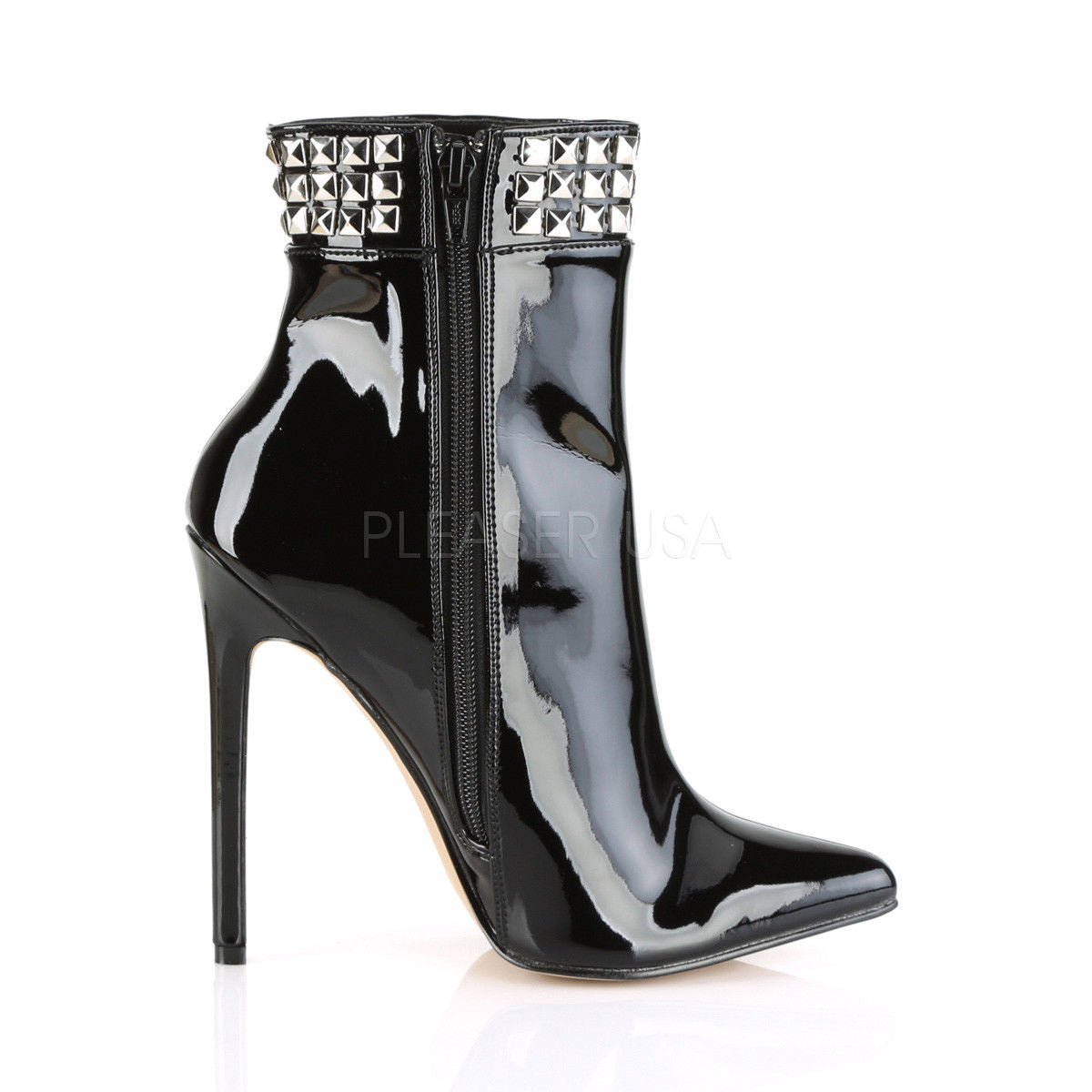 PLEASER Sexy-1006 Black Patent Sexy Club Studded Ankle Boots Stiletto High Heels - A Shoe Addiction