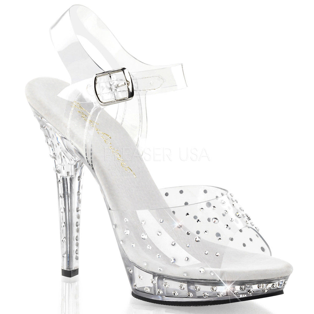 FABULICIOUS Lip-108RS Clear Ankle Straps Rhinestones Party Club Dress 5" Heels - A Shoe Addiction
