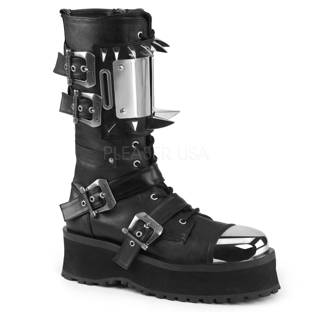 DEMONIA Gravedigger-250 Claw Spikes Metal Toe Cap Goth Men's Unisex Calf Boots - A Shoe Addiction