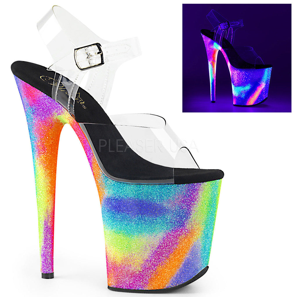 PLEASER Flamingo-808GXY Blacklight Reactive Galaxy Effect Stripper Pole 8" Heels - A Shoe Addiction