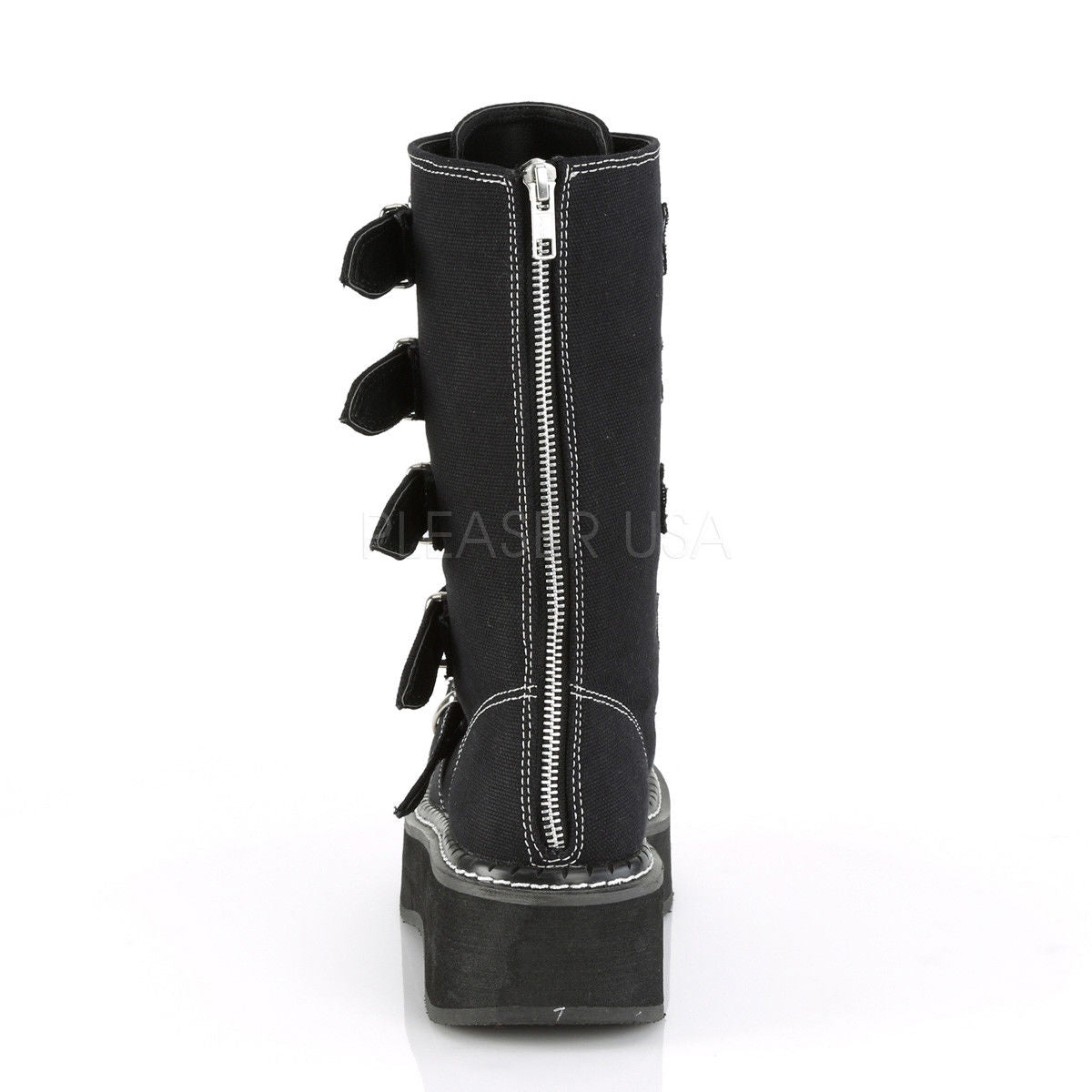 DEMONIA Emily-341 Women's Black Canvas Goth 5 Buckle 2" Platforms Mid Calf Boots - A Shoe Addiction