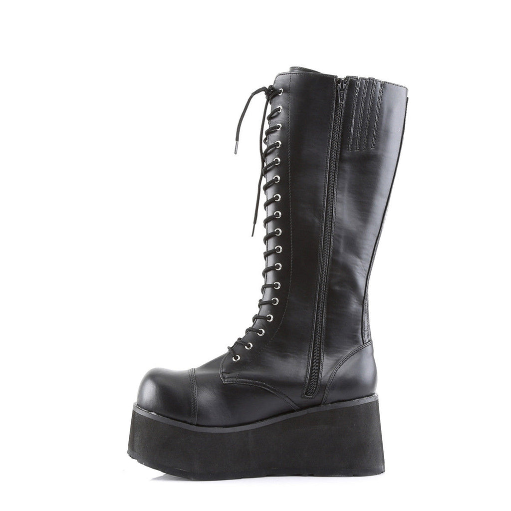 DEMONIA Trashville-502 Mens Unisex Goth Rocker 17 Eyelet Platform Knee Boots - A Shoe Addiction