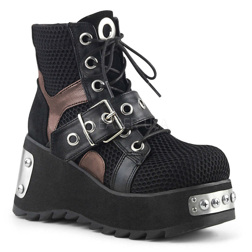 DEMONIA Scene-53 Goth Grommet Buckle Screw Plates 3.5" Platform Ankle Boots - A Shoe Addiction