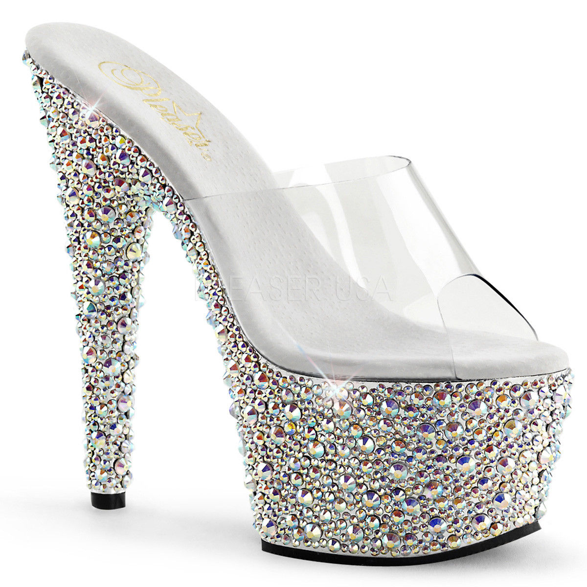 PLEASER Bejeweled-701MS Silver Rhinestones Stripper Pole Dancer Club 7" Heels - A Shoe Addiction