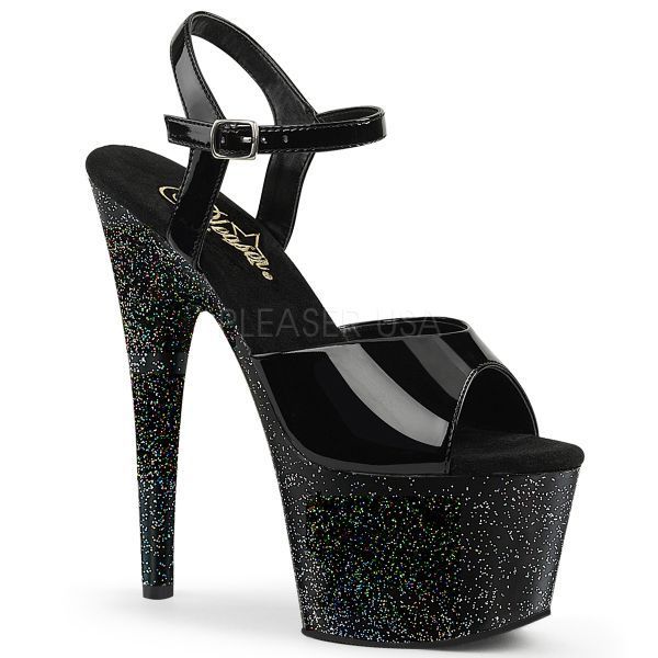 PLEASER Adore-709MG Black Patent Mini Glitter Stripper Dancer Platform Heels - A Shoe Addiction