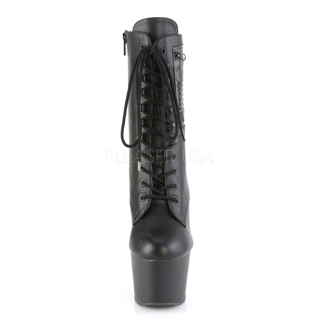 PLEASER Adore-1020PK Black Faux Leather Goth Biker Calf Ankle Platform 7" Boots - A Shoe Addiction