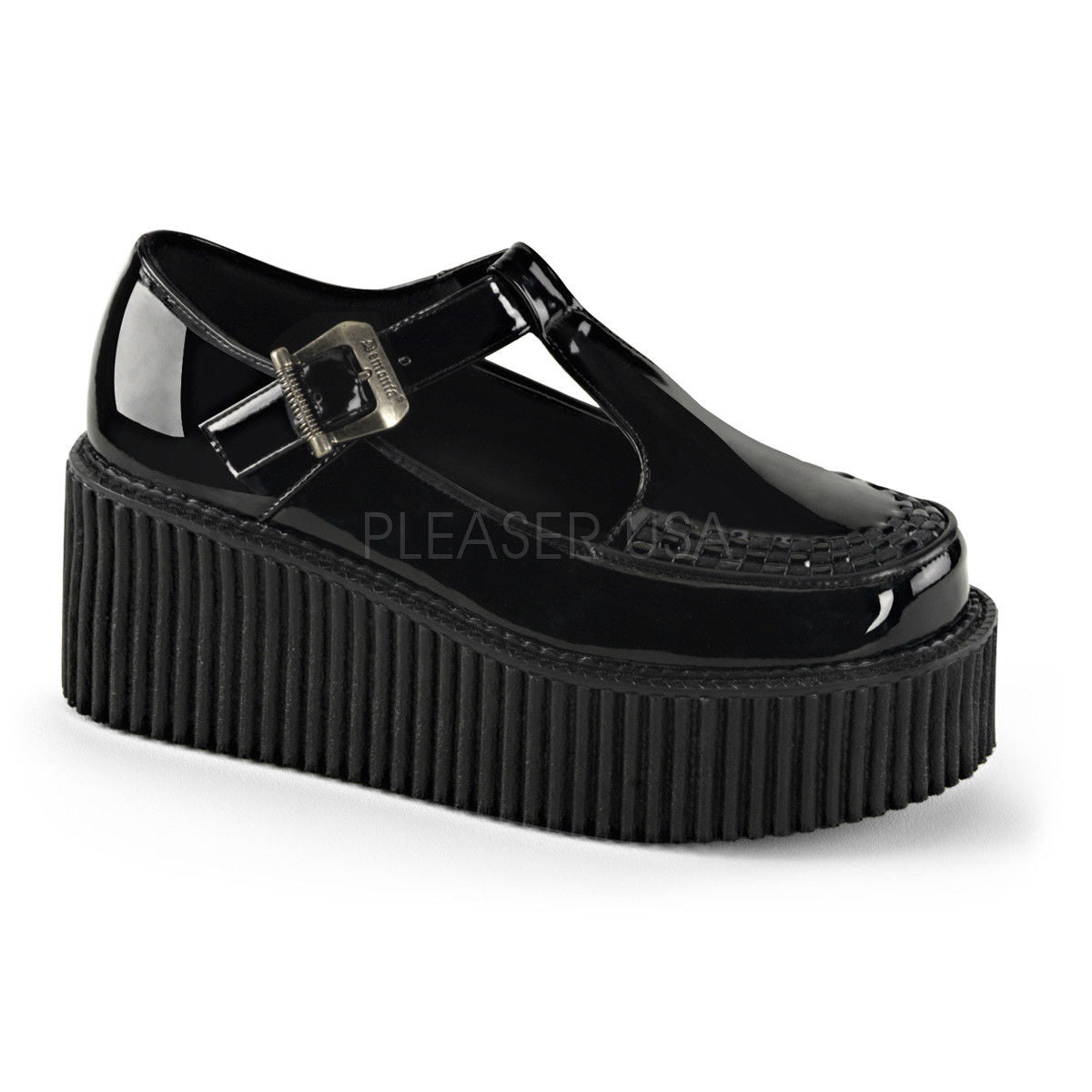 DEMONIA Creeper-214 Black Vegan Goth Punk Piping 3" Platform Creepers Shoes Heel - A Shoe Addiction
