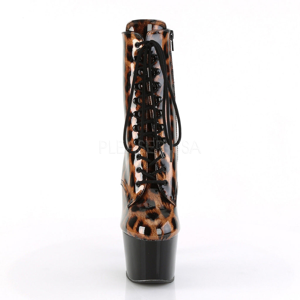 PLEASER Adore-1020LP Brown Leopard Print Lace Up Zip Ankle Calf 7" Platform Boot - A Shoe Addiction