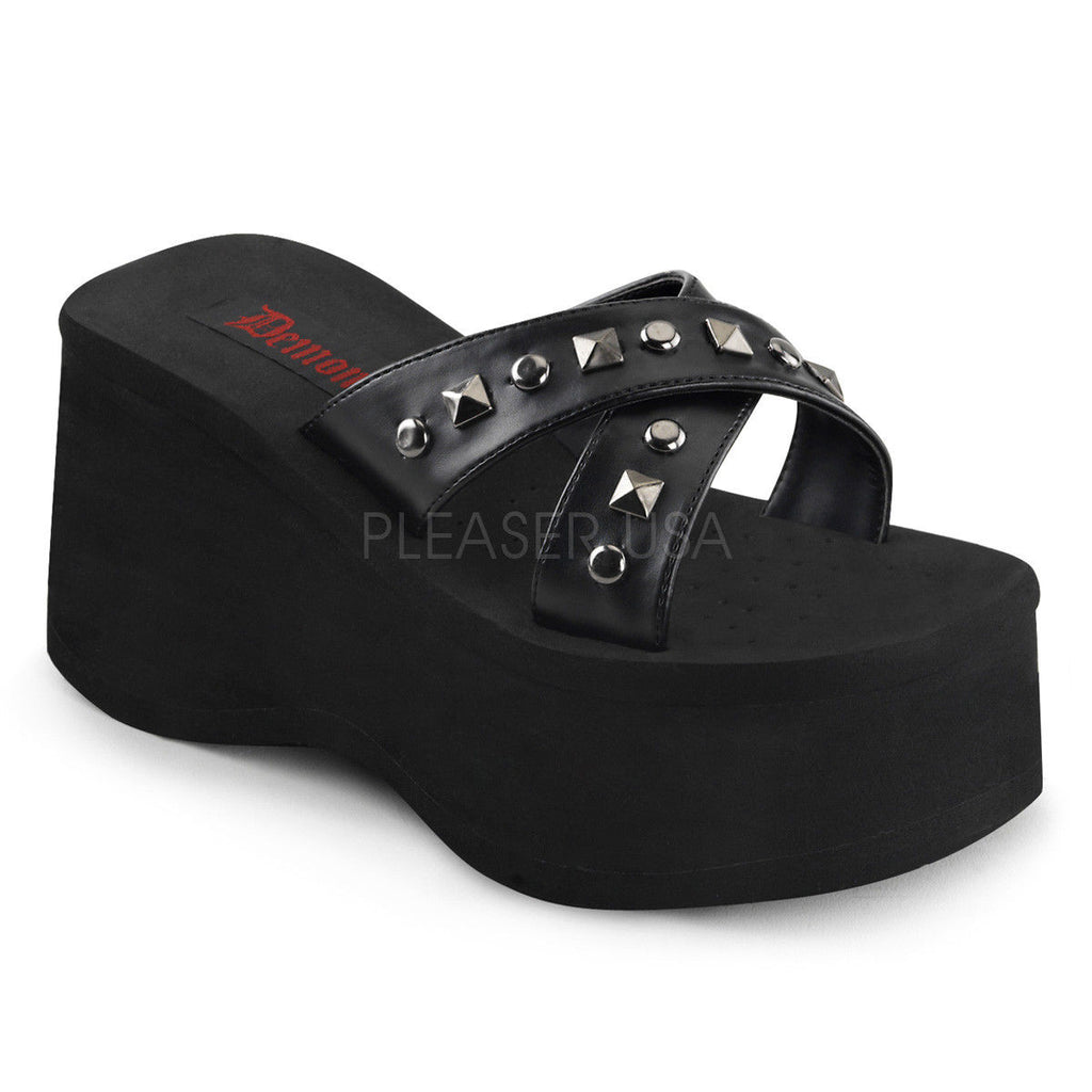 DEMONIA Funn-29 Goth Punk Studded Straps Slides Slip On Thongs Platform Sandals - A Shoe Addiction