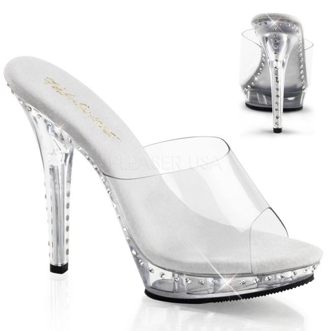 FABULICIOUS Lip-101LS Clear Rhinestone Dress Model Wedding Formal Slides 5" Heel - A Shoe Addiction