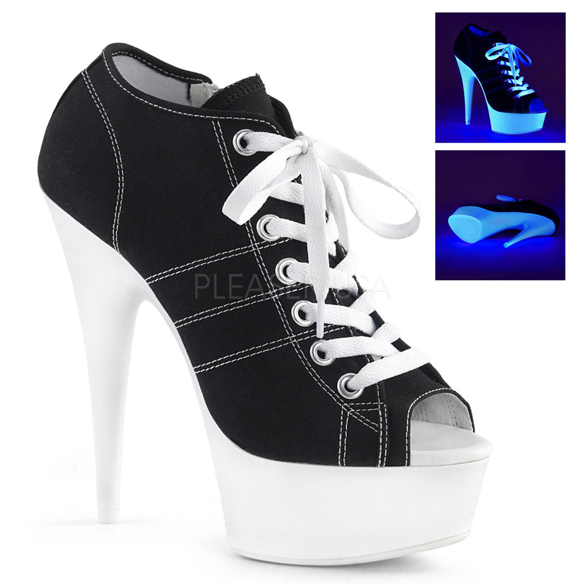 PLEASER Delight-600SK-01 Black Blue Pink Red White Canvas Sneaker Boot Heels - A Shoe Addiction