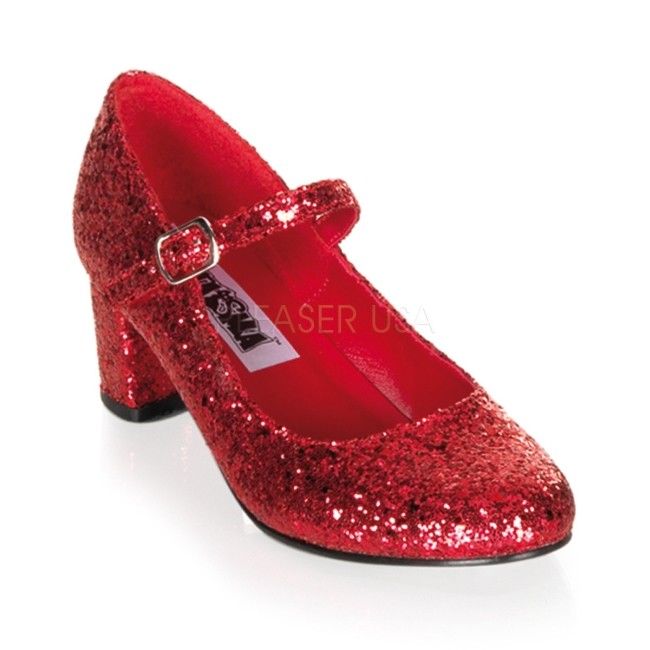 FUNTASMA Schoolgirl-50G Red Glitter Mary Janes Dorothy Costume Halloween 2" Heel - A Shoe Addiction