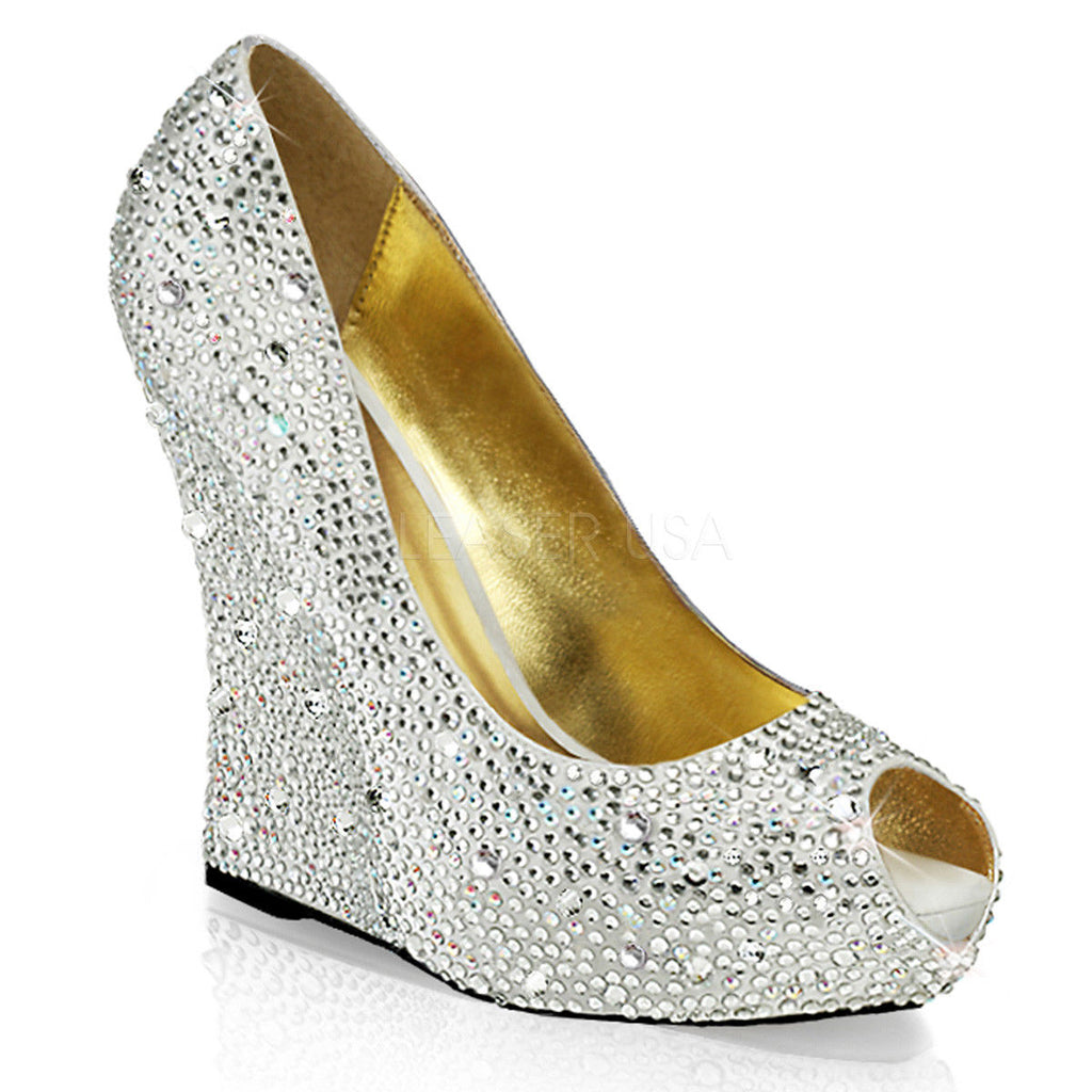 IN STOCK / SALE - Fabulicious Isabelle-18 Silver Rhinestones Wedding Wedges AU 6 - A Shoe Addiction