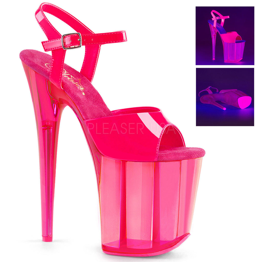 PLEASER Flamingo-809UVT Neon Pink UV Reactive Stripper Pole Dancer Club 8" Heels - A Shoe Addiction