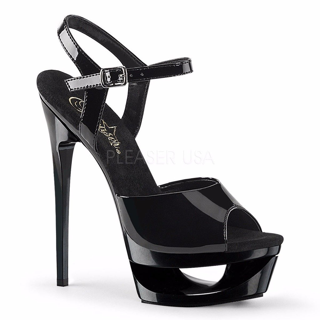 PLEASER Eclipse-609 Black Patent Cut Out Platform Ankle Strap Sandals 6.5" Heels - A Shoe Addiction