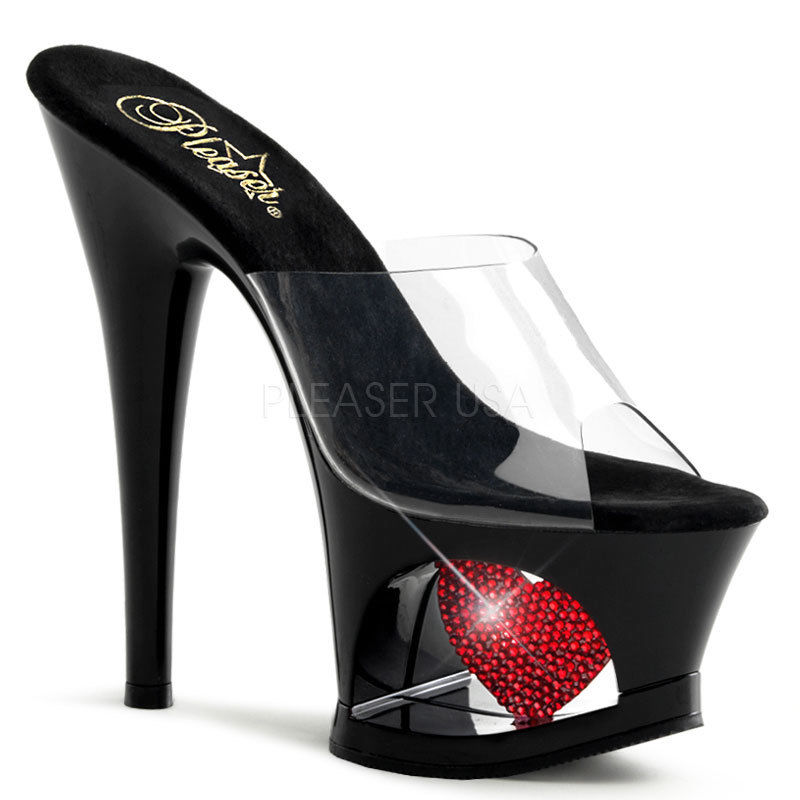 PLEASER Moon-701HRS Clear Red Rhinestone Heart Stripper Club Platforms 7" Heels - A Shoe Addiction