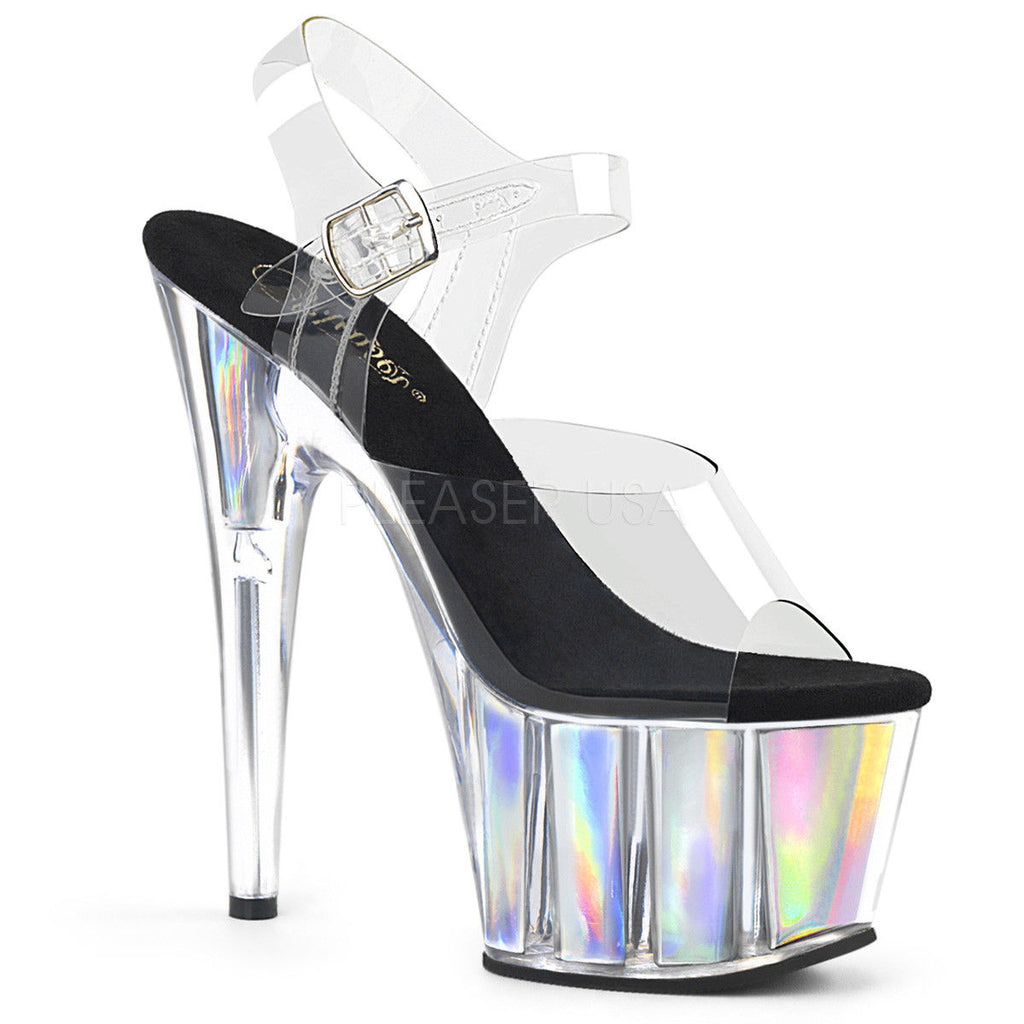 PLEASER Adore-708HGI Clear Holographic Inserts 7" Stripper Club Platforms Heels - A Shoe Addiction