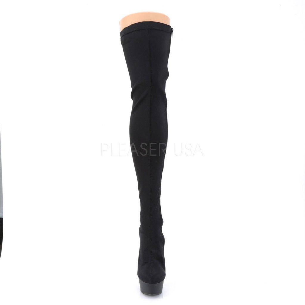 PLEASER Delight-3003 Black Lycra Exotic Stripper Dancer Back Lace Up Thigh Boots - A Shoe Addiction
