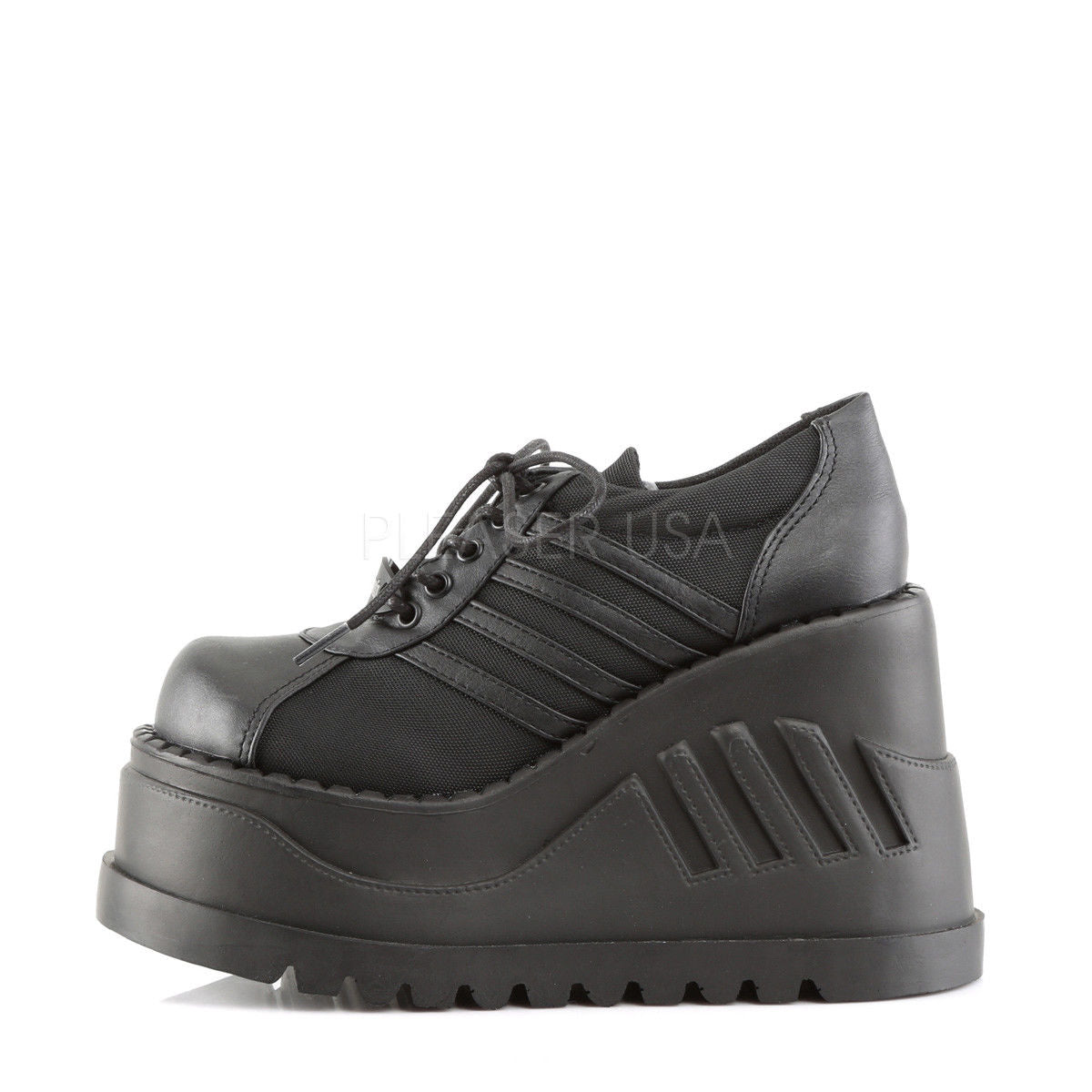 DEMONIA Stomp-08 Women's Punk Cyber Lace Up Zip Wedge Platform Shoes Sneakers - A Shoe Addiction