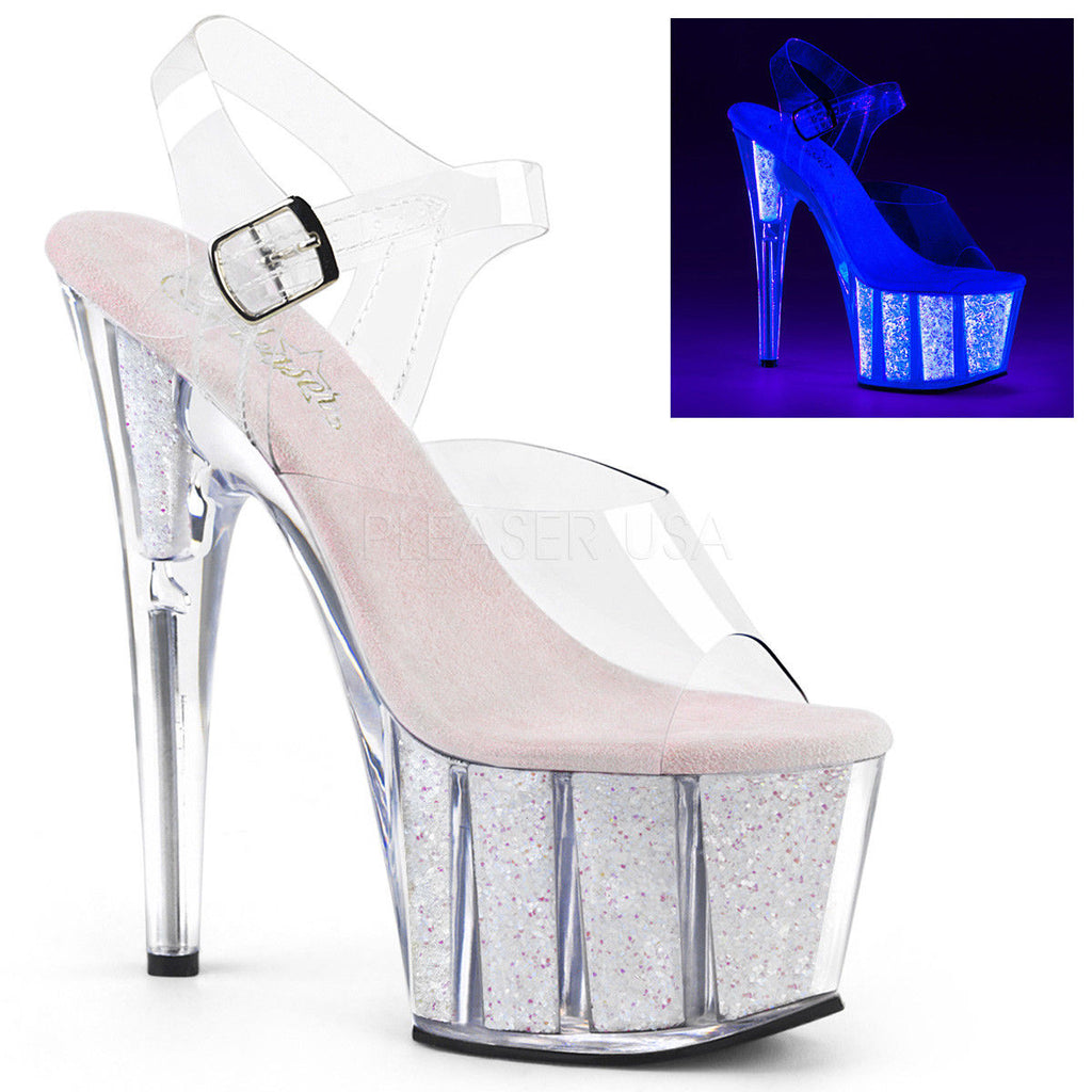 PLEASER Adore-708UVG Neon Opal Glitter Insert UV Blacklight Reactive 7" Heels - A Shoe Addiction
