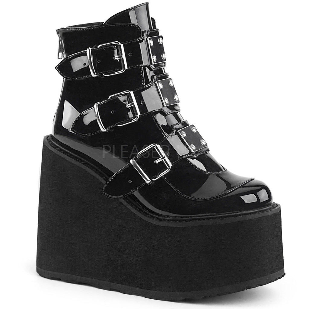 DEMONIA Swing-105 Chrome Metal Heart Plates Goth Punk Platform Wedge Ankle Boots - A Shoe Addiction
