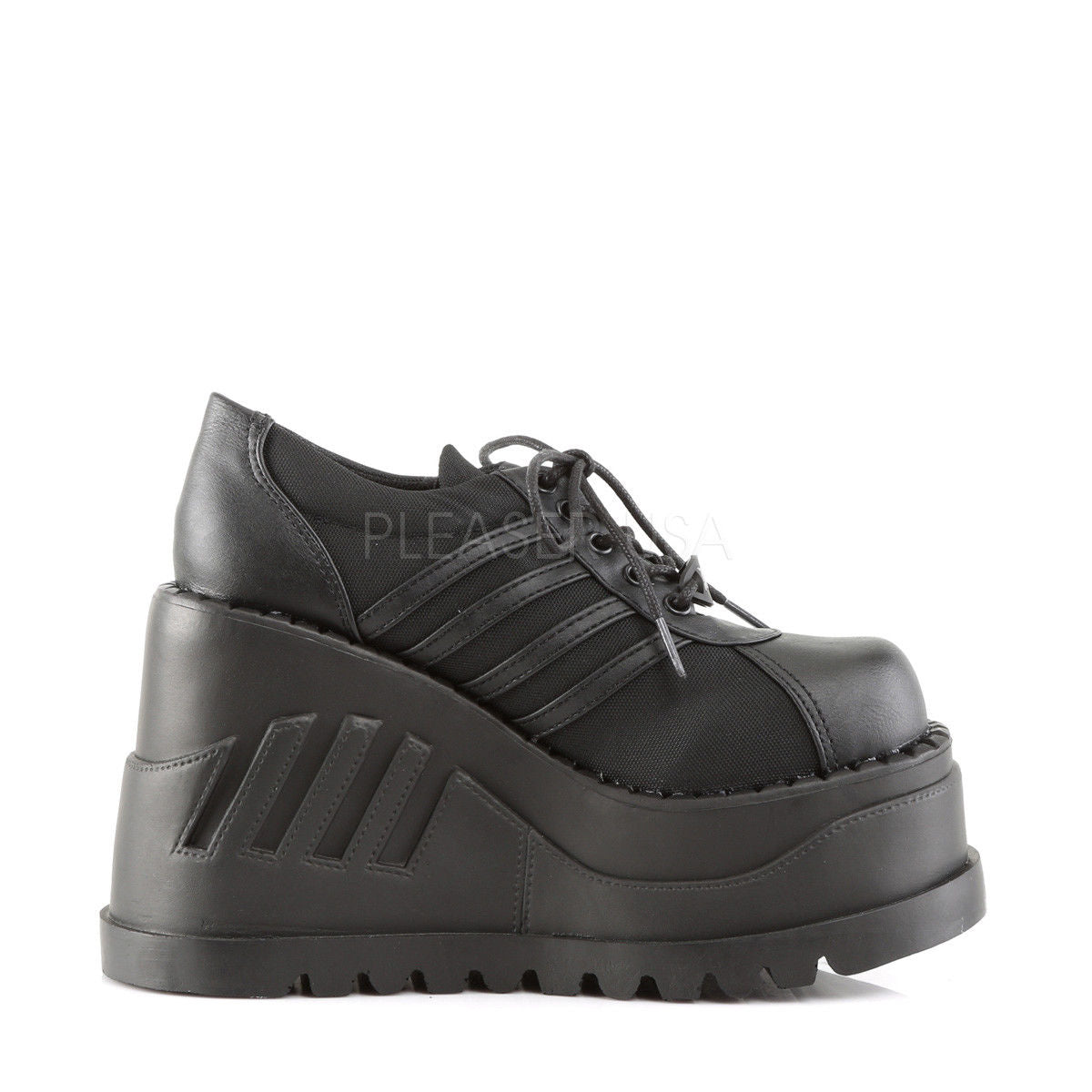 DEMONIA Stomp-08 Women's Punk Cyber Lace Up Zip Wedge Platform Shoes Sneakers - A Shoe Addiction