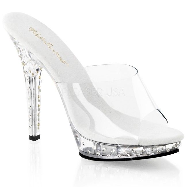 Discontinued FABULICIOUS Lip-101SDT Clear Rhinestone Party Comp Slides 5" Heel - A Shoe Addiction