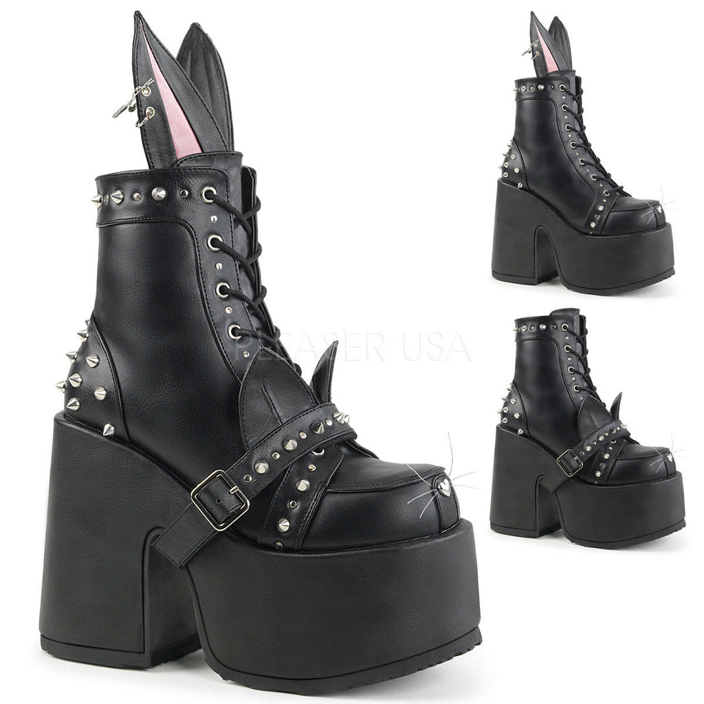DEMONIA Camel-202 Interchangeable Cat / Bunny Ears Goth Platforms Ankle Boots - A Shoe Addiction