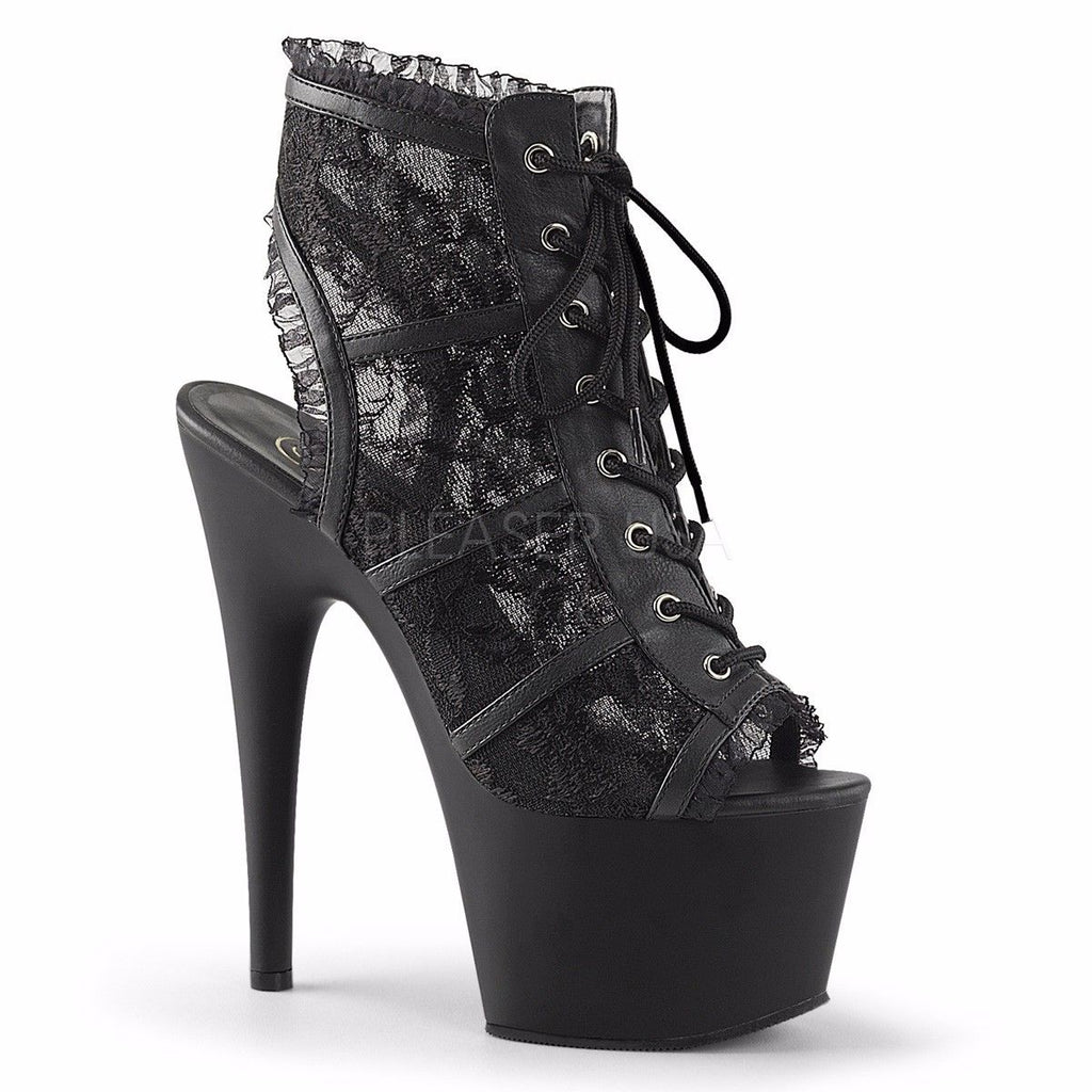 PLEASER Adore-796LC Black Lace Goth See Through Open Heel Peep Toe Booties Boots - A Shoe Addiction
