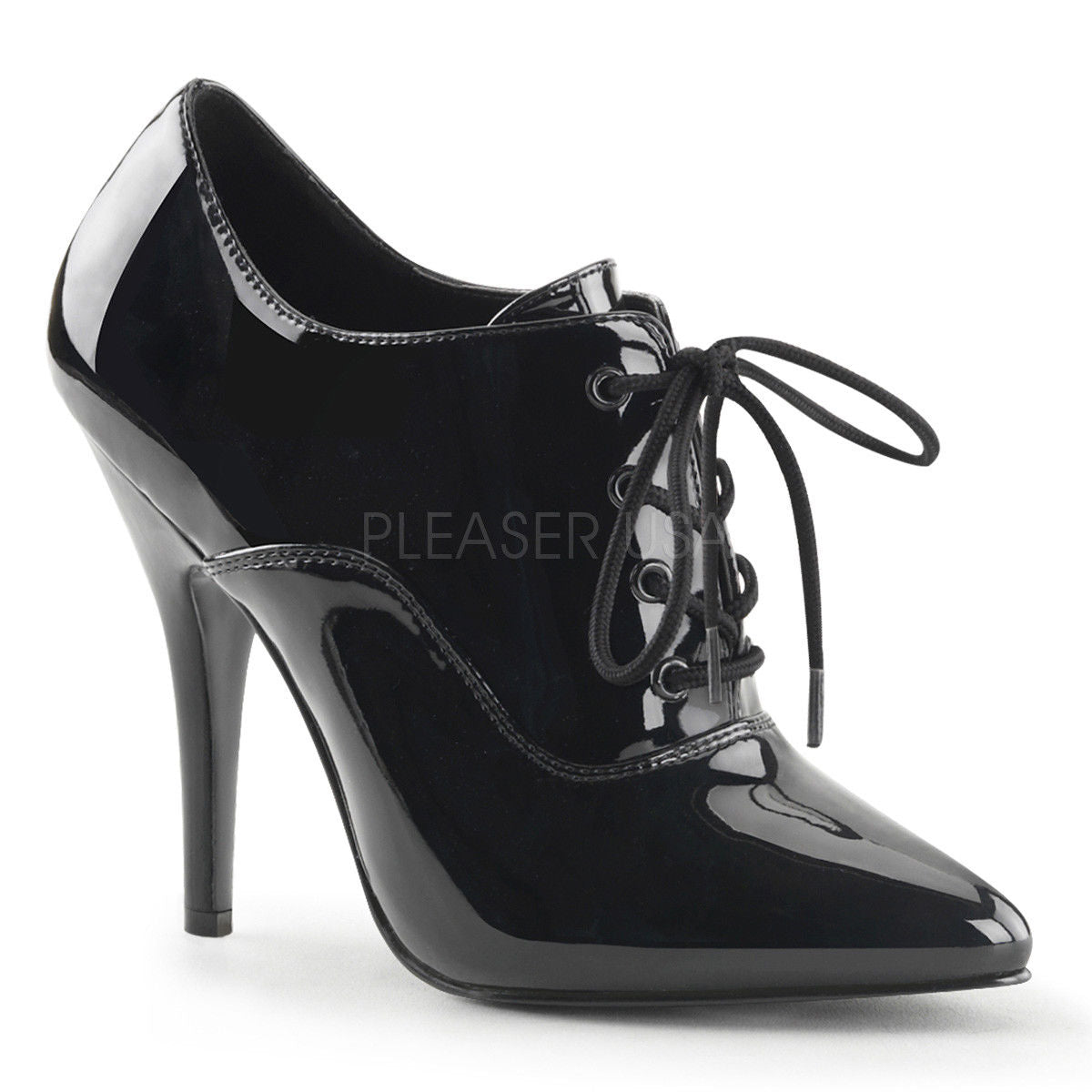 PLEASER Seduce-460 Black Posh Work Dress Oxford Booties Pumps Drag 5" Heels 4-15 - A Shoe Addiction