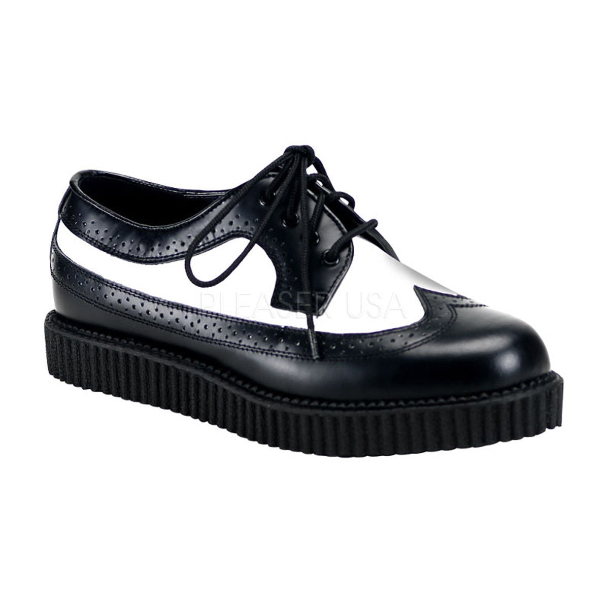 DEMONIA Creeper-608 Black White Leather Dress Oxford Creeper Men's Unisex Shoes - A Shoe Addiction