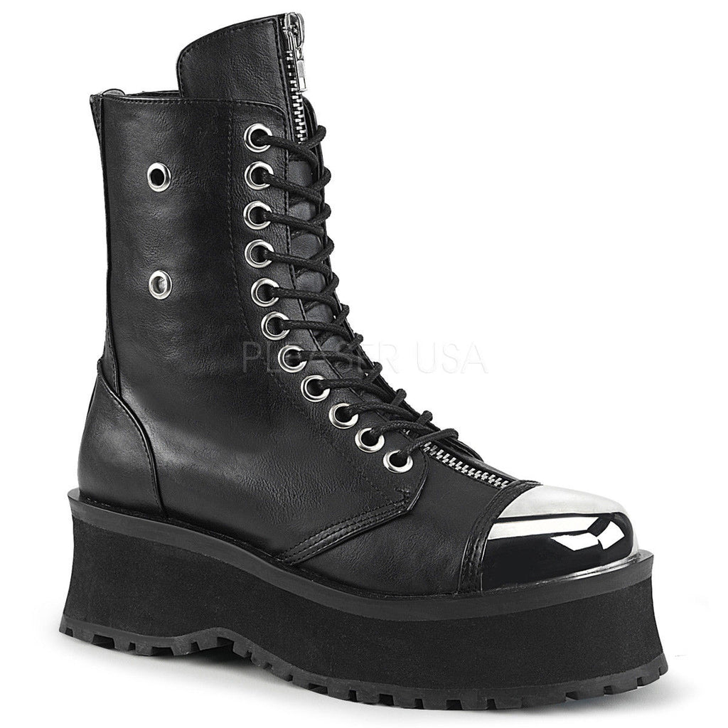 DEMONIA Gravedigger-10 Metal Toe Cap Goth Back Zip Men's Unisex Calf Ankle Boots - A Shoe Addiction
