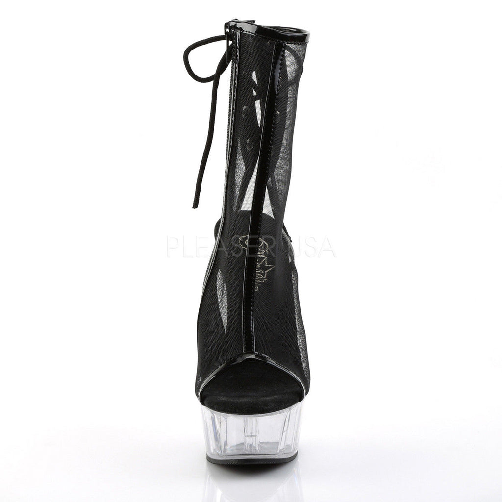 PLEASER Delight-1018MSH Black Silver Mesh Pole Dance Club Open Toe Back 6" Boots - A Shoe Addiction