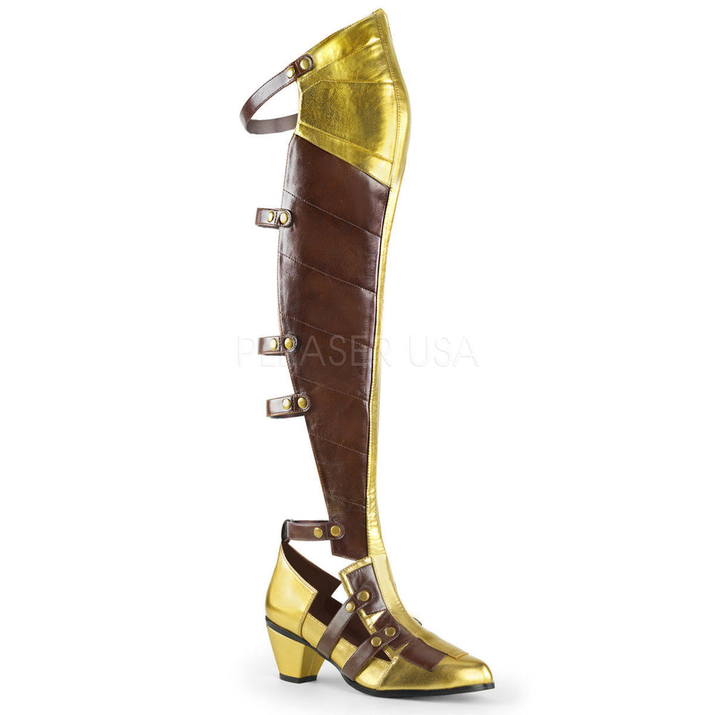 FUNTASMA Maiden-8830 Brown Gold Open Back Block Heels Costume Halloween Boots - A Shoe Addiction