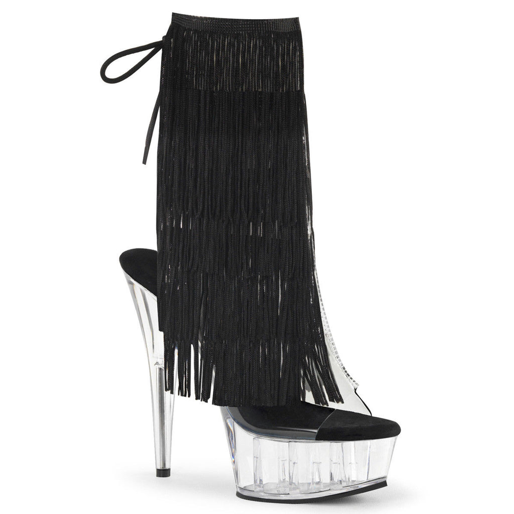 PLEASER Delight-1017TF 4-Layer Threaded Fringe Open Toe Back Ankle Boots Heels - A Shoe Addiction