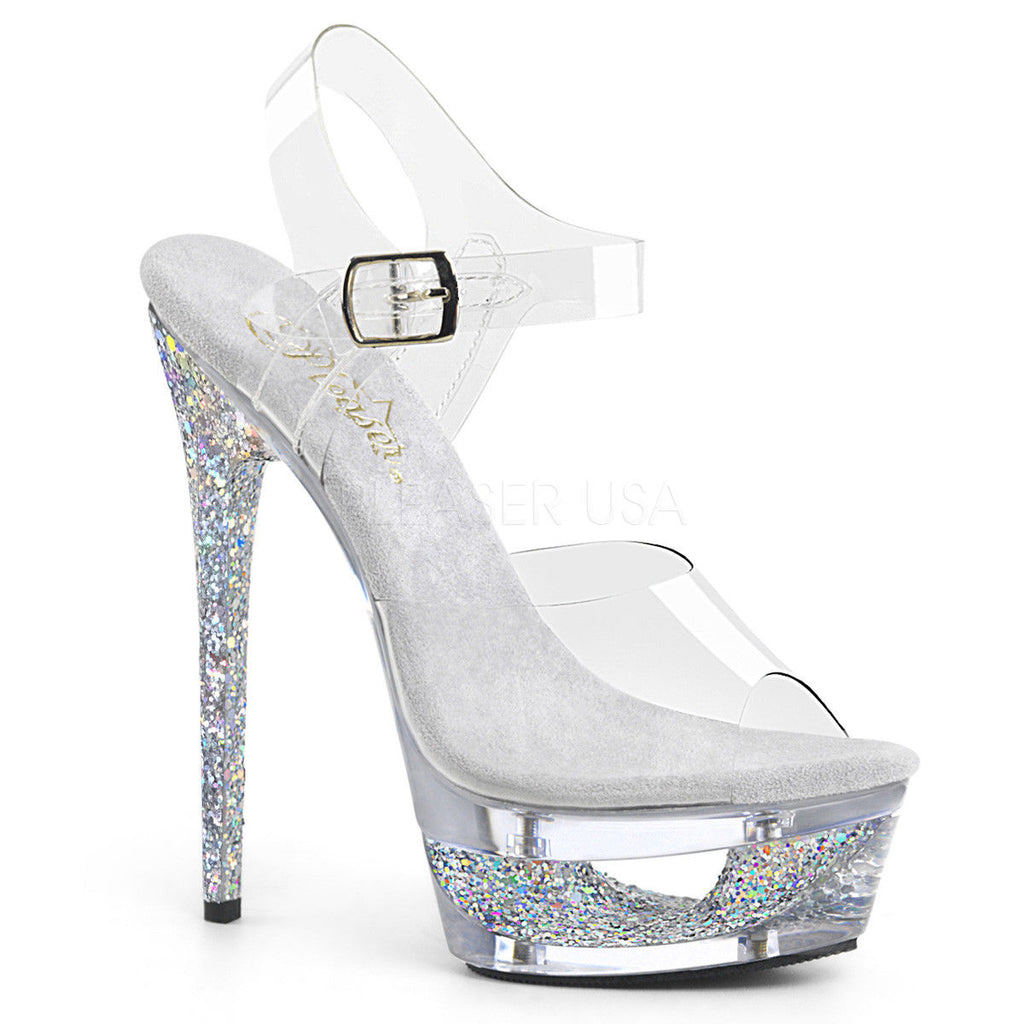 PLEASER Eclipse-608GT Glitter Tinted Cut Out Platforms Dance Dress Straps Heels - A Shoe Addiction