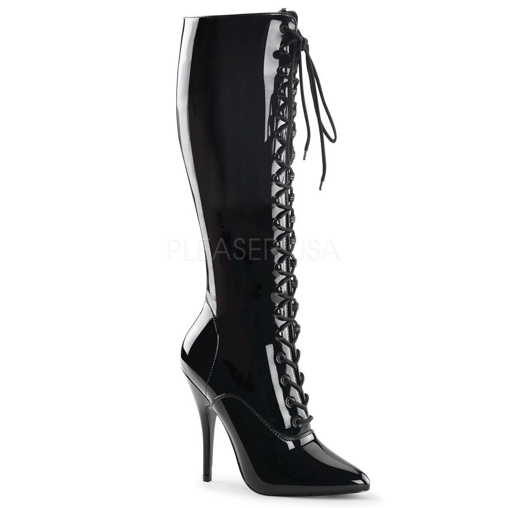 PLEASER Seduce-2020 Black Knee Boots 5" Heels Drag Cross Dresser Women's 5-15 - A Shoe Addiction