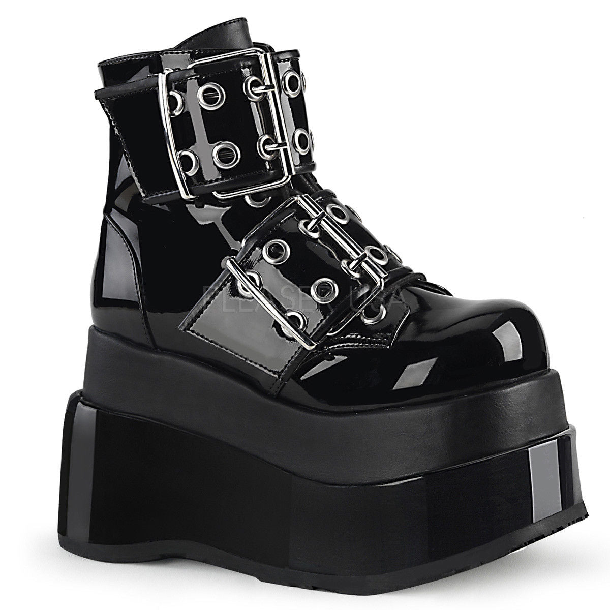 DEMONIA Bear-104 Black Double Grommet Buckles Tiered 4.5" Platform Ankle Boots - A Shoe Addiction