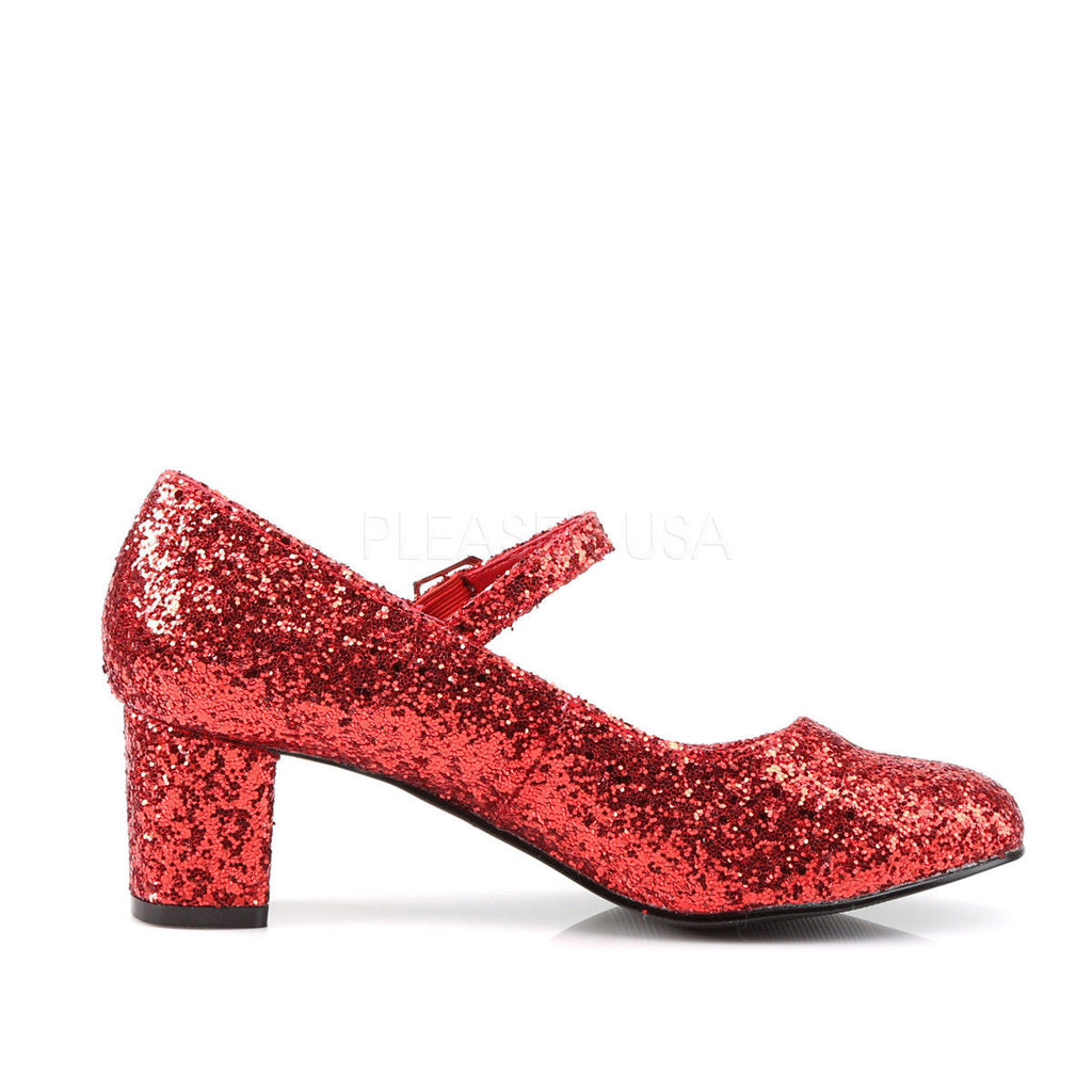 FUNTASMA Schoolgirl-50G Red Glitter Mary Janes Dorothy Costume Halloween 2" Heel - A Shoe Addiction